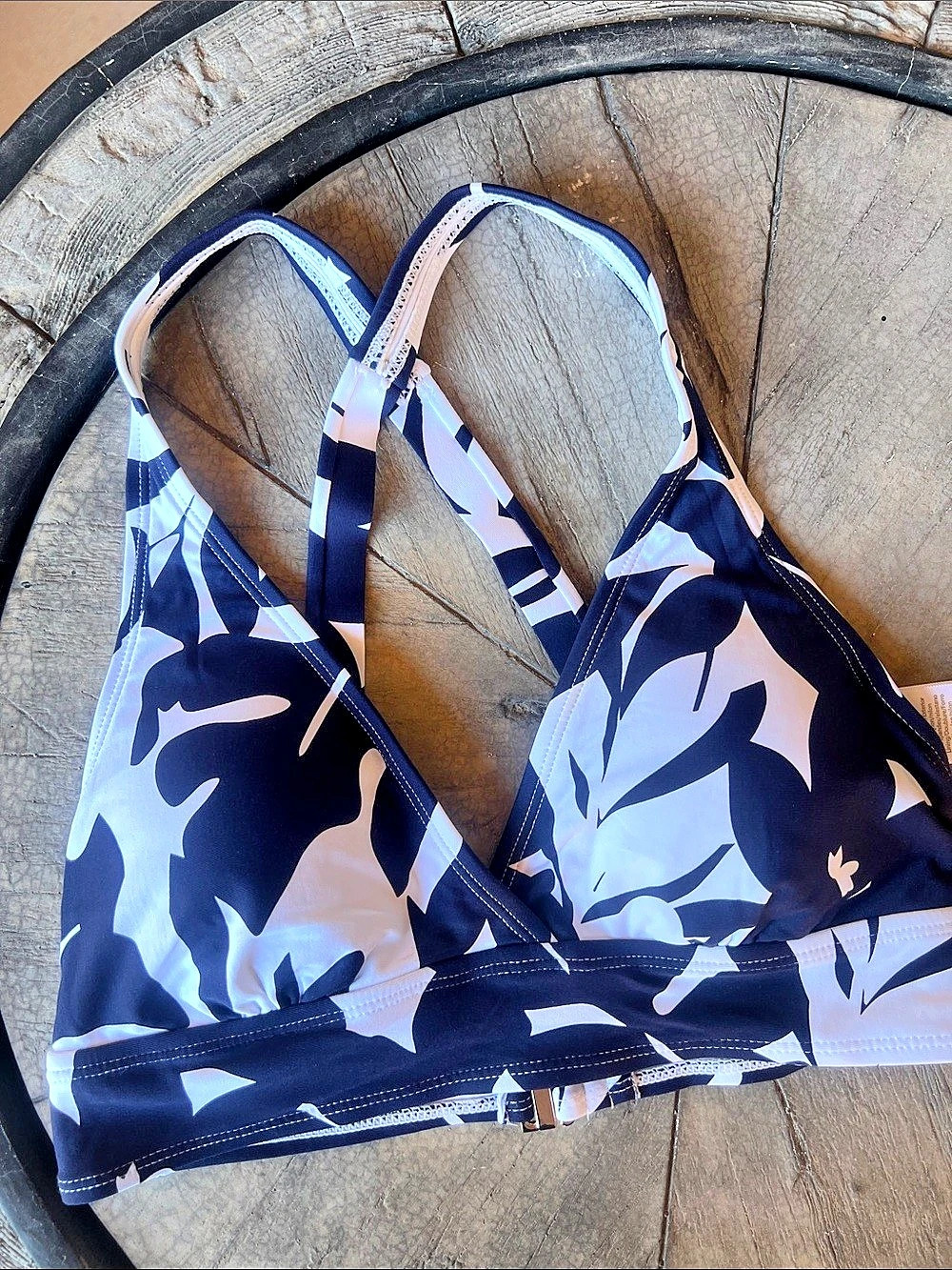 Anne Cole Floral Bikini Top in Blue & white Medium New b24